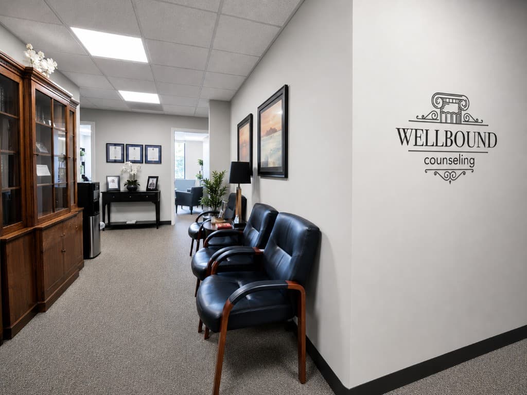 Wellbound Counseling office waiting area in Highland Park